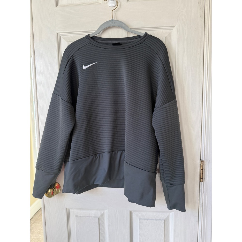 NIKE Dri Fit Women's Dark Gray‎ Training Crew Double Knit Top Sweatshirt Large